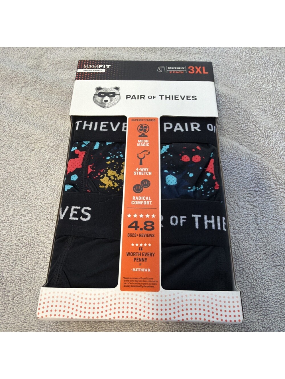 Pair of Thieves Men's Super Fit Boxer Brief Underwear Black 3XL 2 Pk XXXL New